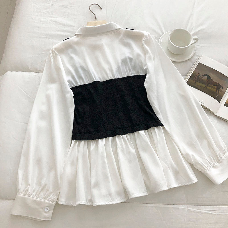 Schwarzer Damen-Hosenträger, genäht mit weißem gefälschtem zweiteiligem Hemd 6247