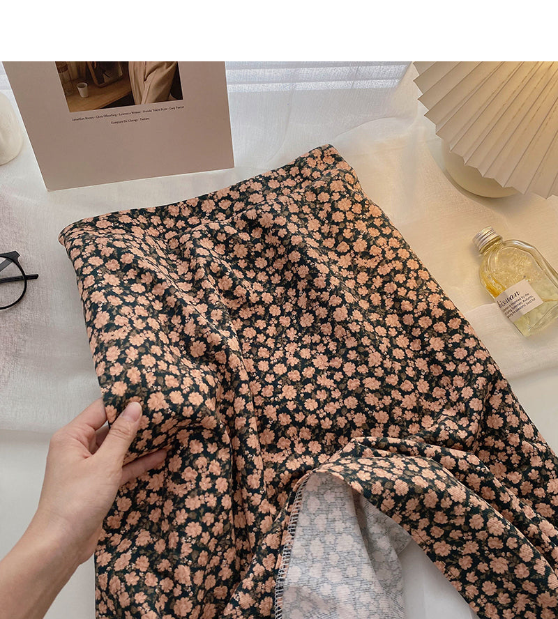 Vintage temperament broken flower high waist thin skirt 5753