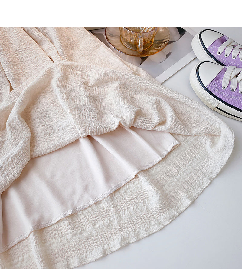 Solid color draped pleated high waist A-line skirt 5802