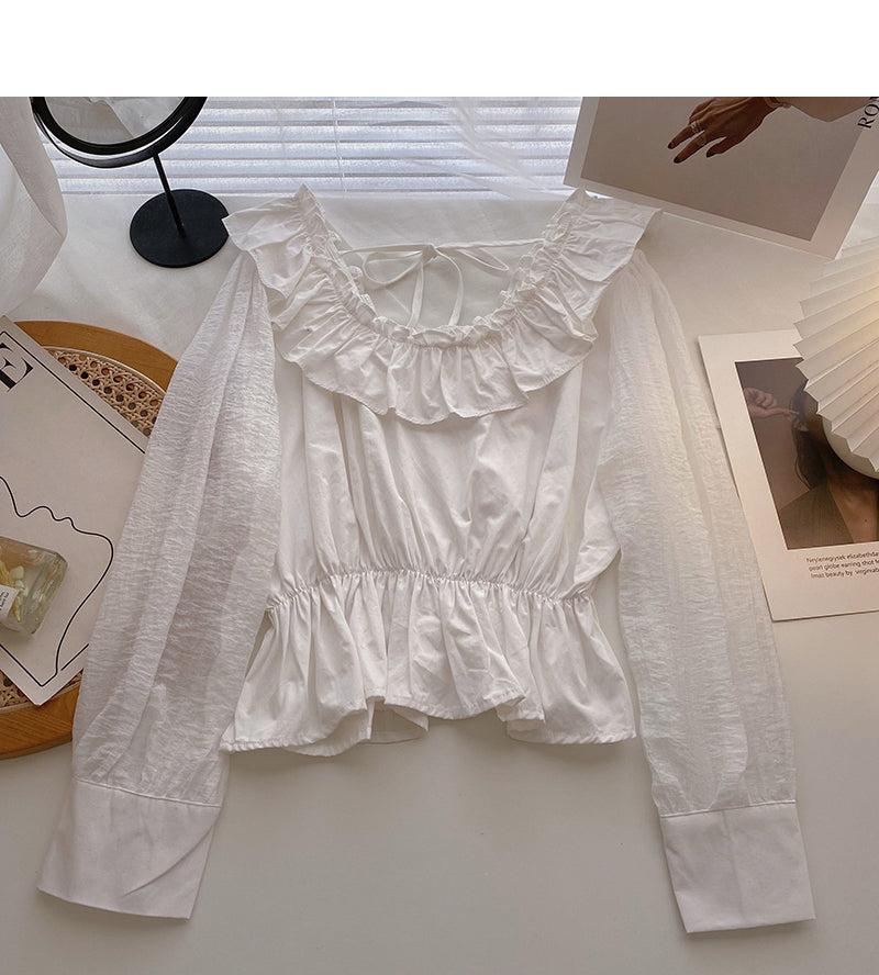 Rundhals-Shirt mit Rüschen zum Schnüren und schmaler Taille 6434