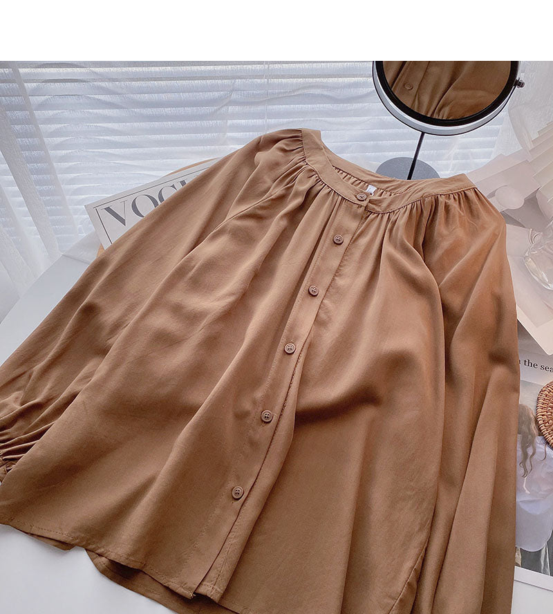 Niche design loose long sleeve single breasted top 6268