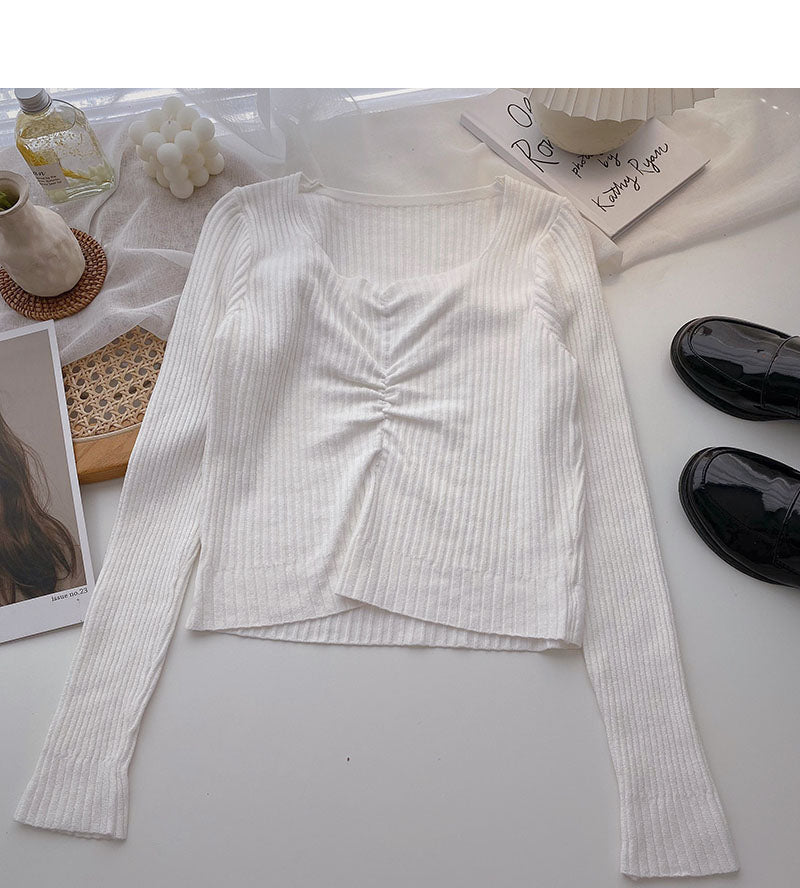 Knitwear Korean slim short thin pleated top fashion 6633