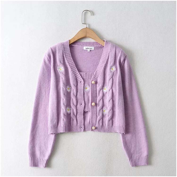 Vintage flower embroidery short loose cardigan top coat 7212