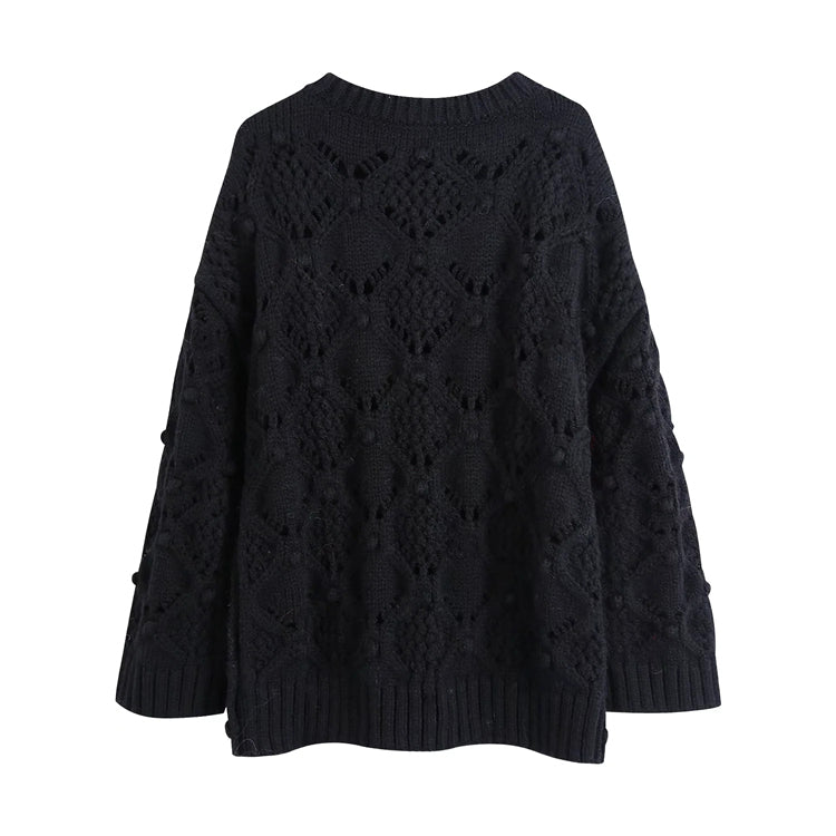Lazy wind ball decoration eight strand hollow knit sweater 7522