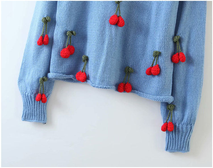 Rundhals-Pullover mit Kirschbaumboden, lockerer Mode-Pullover-Pullover 7208