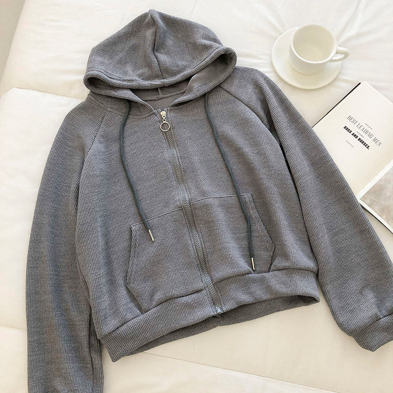 Korean solid color versatile student loose long sleeve short coat 6212