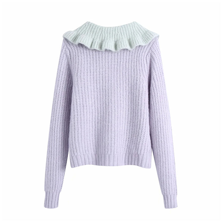 Süßer gerüschter Pullover mit Babykragen für Damen 7152