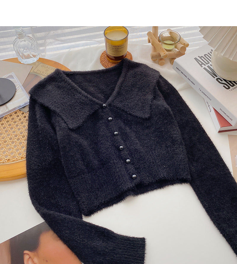 Haut coréen slim court slim à manches longues et boutonnage simple 5982