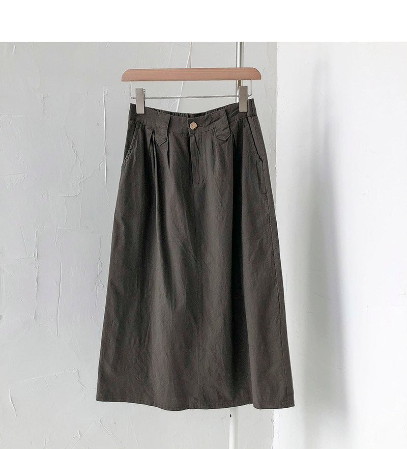 New Korean version Sen series retro semi elastic waist over knee split skirt 5687