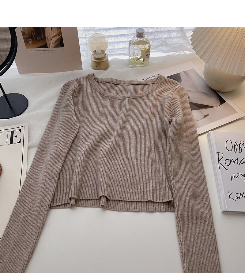 Solid color basic sweater women's long sleeve top bottomed shirt 6638