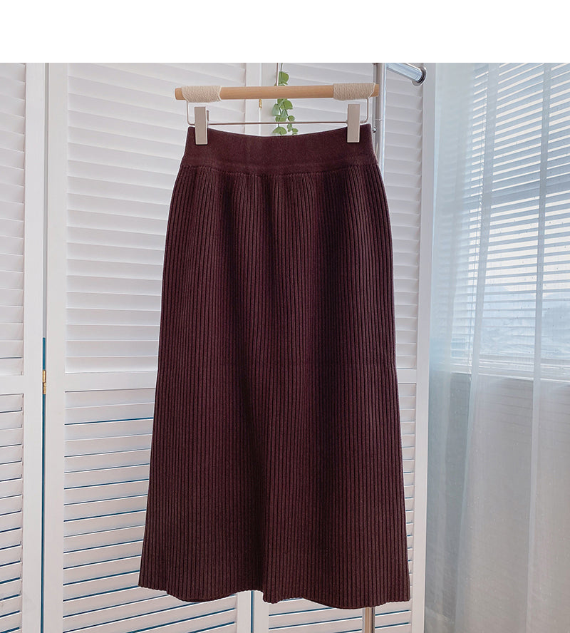 Korean casual solid color simple high waist split A-line skirt 5801