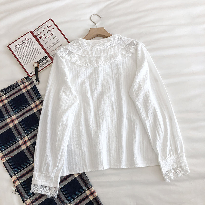 Chemise à manches longues avec col de poupée en dentelle super fée tempérament 6242