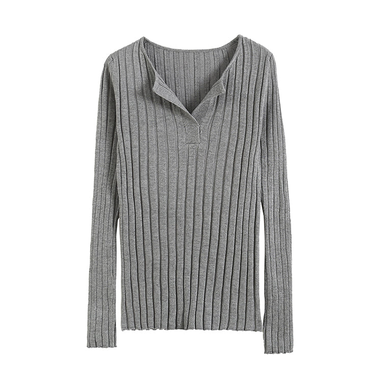 Retro spice girl small V-neck slim pit strip sweater 7204