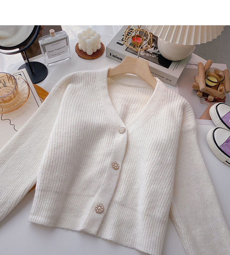 Vintage bright silk V-Neck Sweater Coat 6081