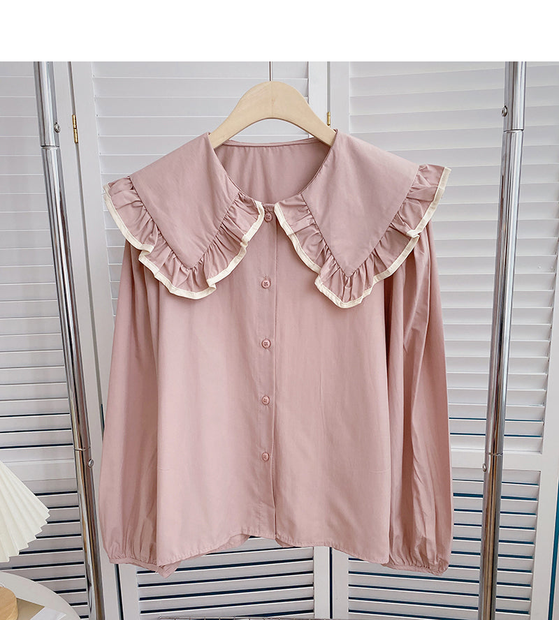 Chemise en dentelle à col bébé vieillissante haut à manches longues mince mode 6411