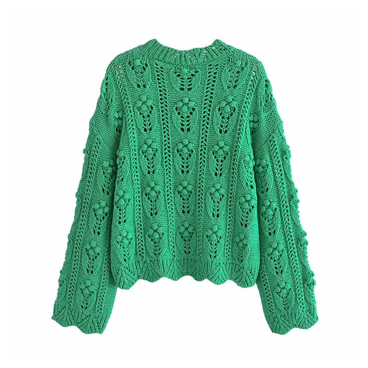 New vintage green ball cut out sweater sweater sweater 7246