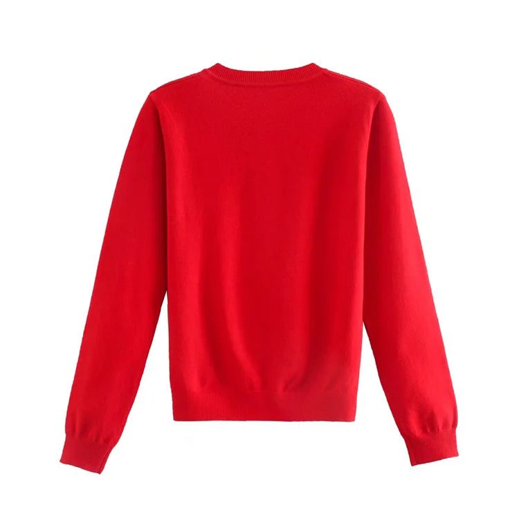 Vintage crew neck contrast diamond jacquard slim knit cardigan 7424