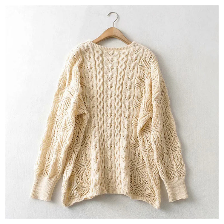 Loose cut-out woven lazy knit top 7370