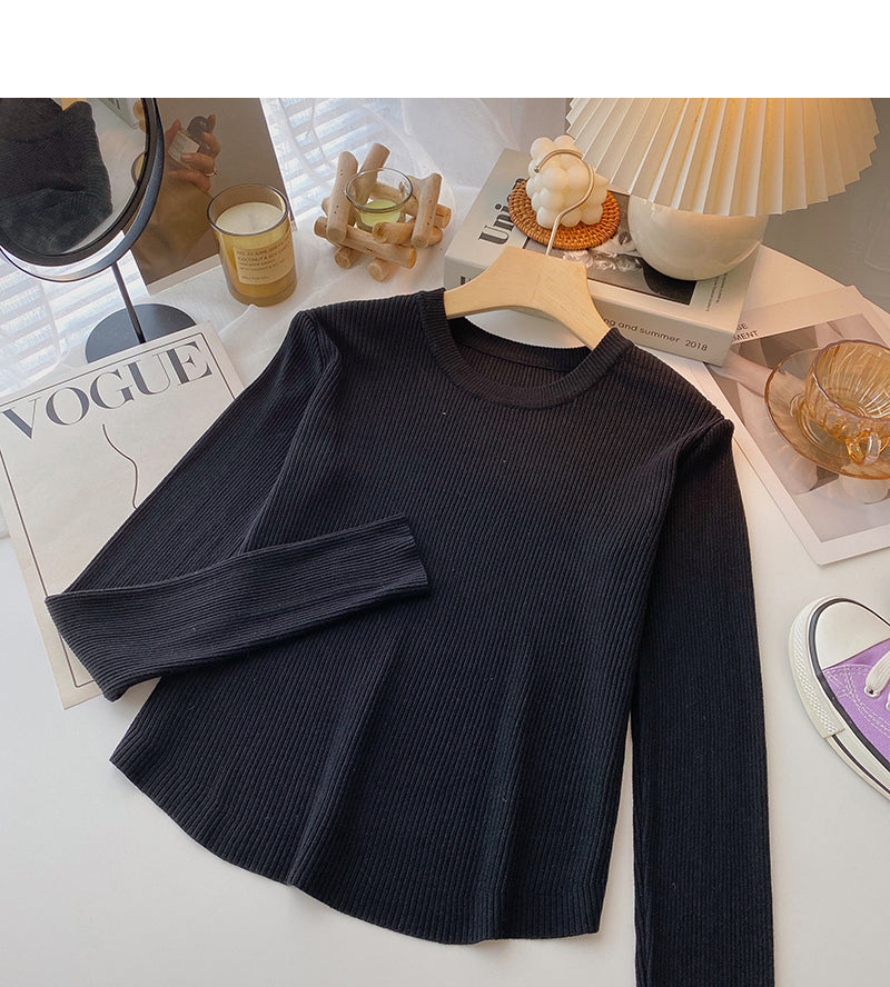 Chemise en tricot coupe slim, courte, polyvalente, décontractée, manches longues, 6619