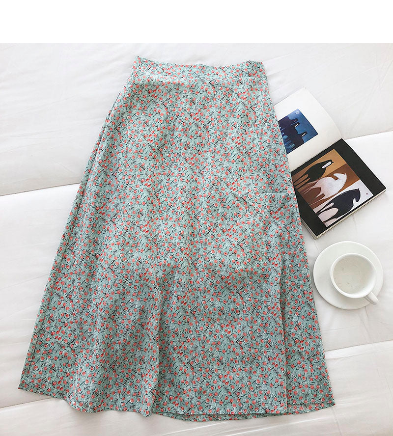 New small floral skirt Korean version slim high waist popular skirt 5686