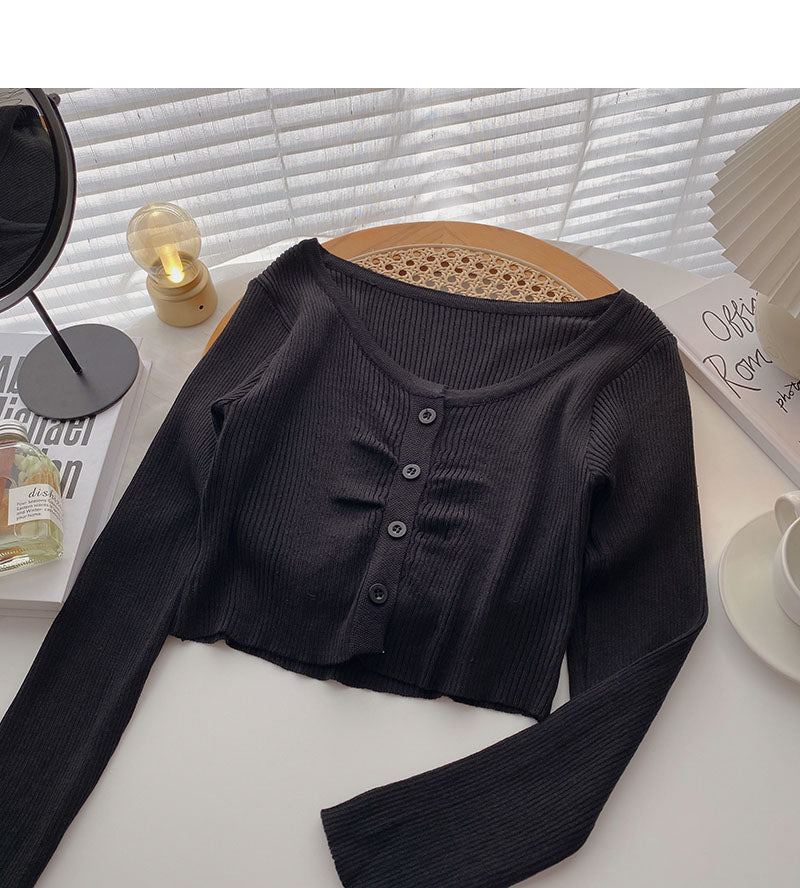 Knitted thin long sleeve V-neck slim cardigan 6507