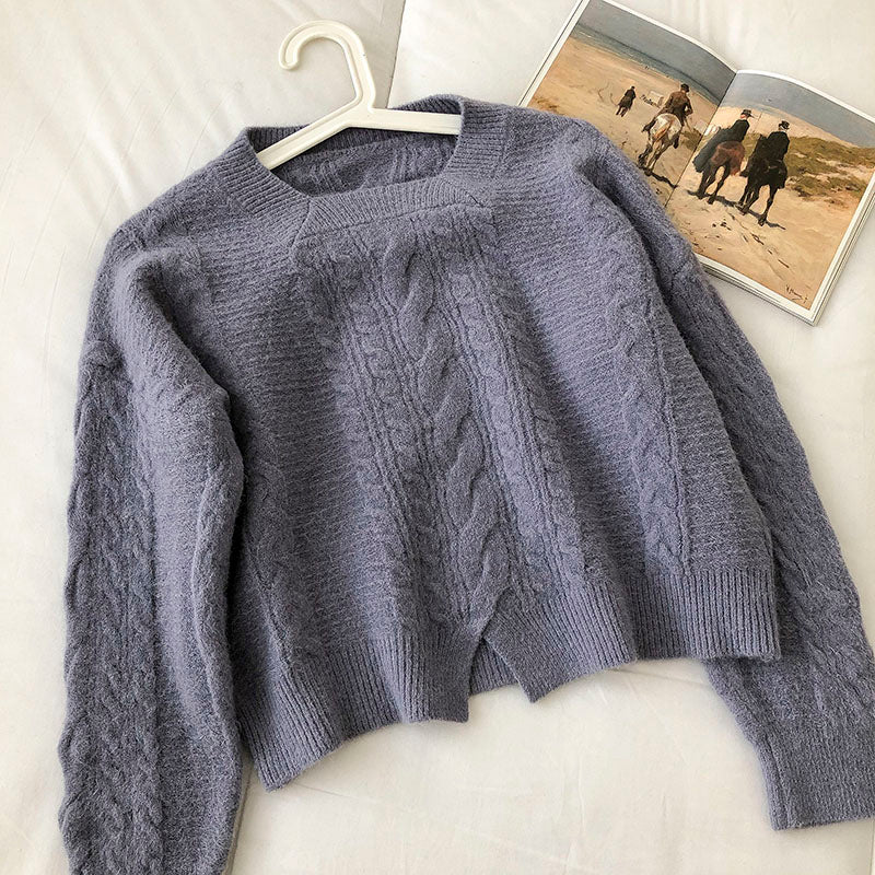 New Korean slim short loose small split twist sweater 5846