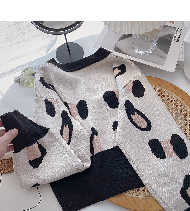 Korean minority design fashion retro printed long sleeve short top 6539