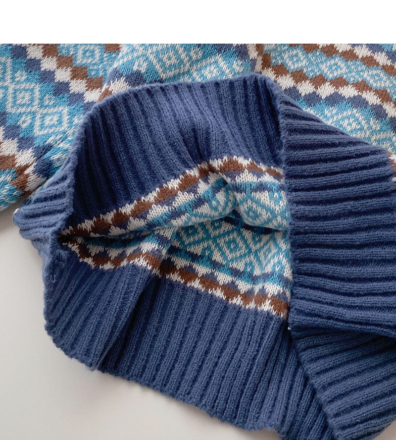 Pull à manches longues en jacquard contrasté vintage 6107