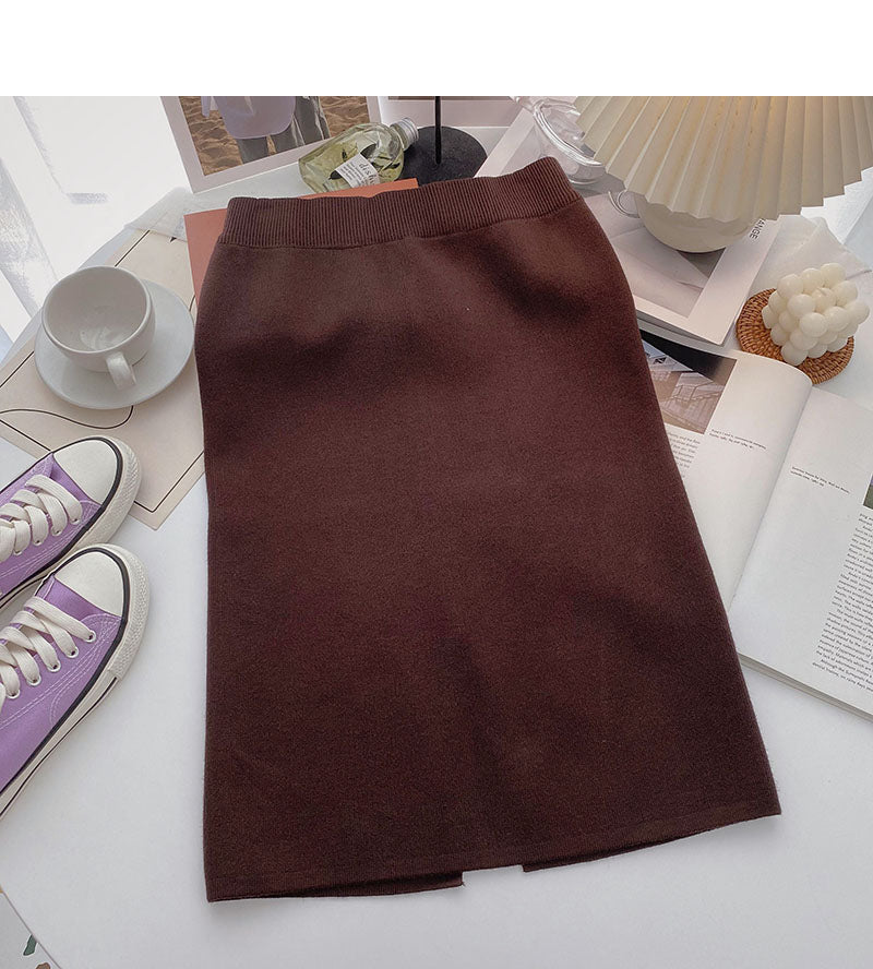 Fashion temperament solid color high waist split A-line skirt 5759