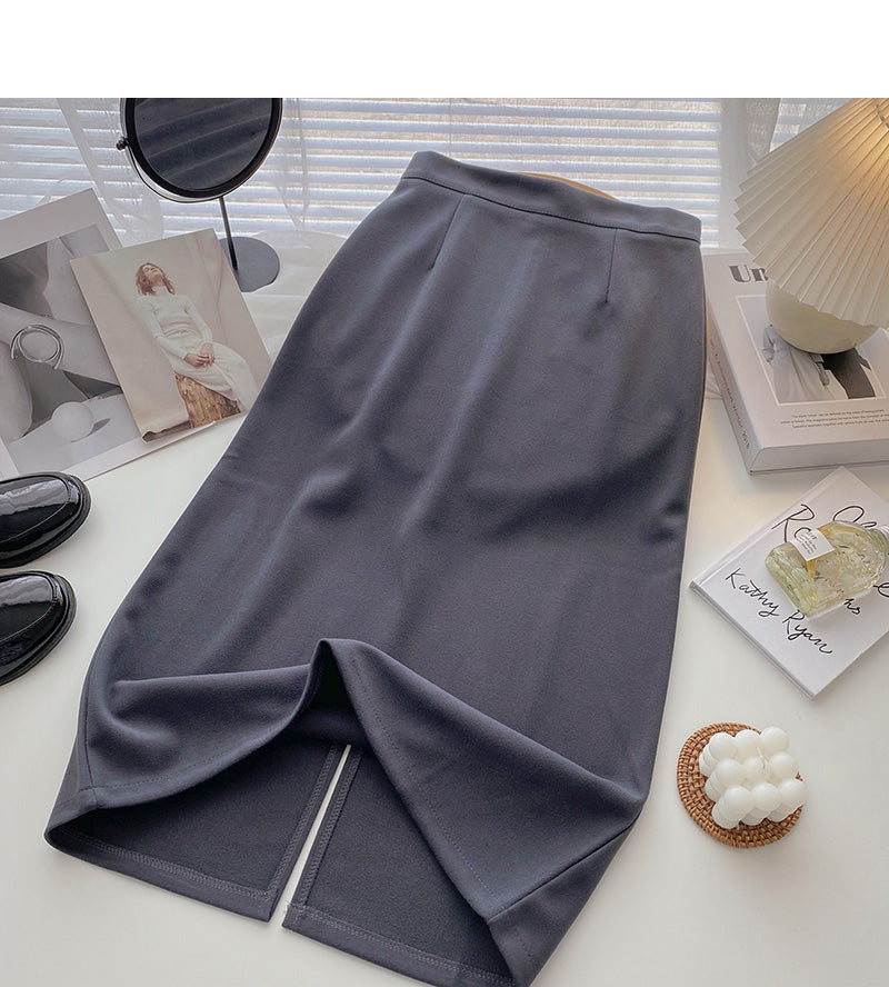 Retro casual slim split high waist A-line skirt 5772