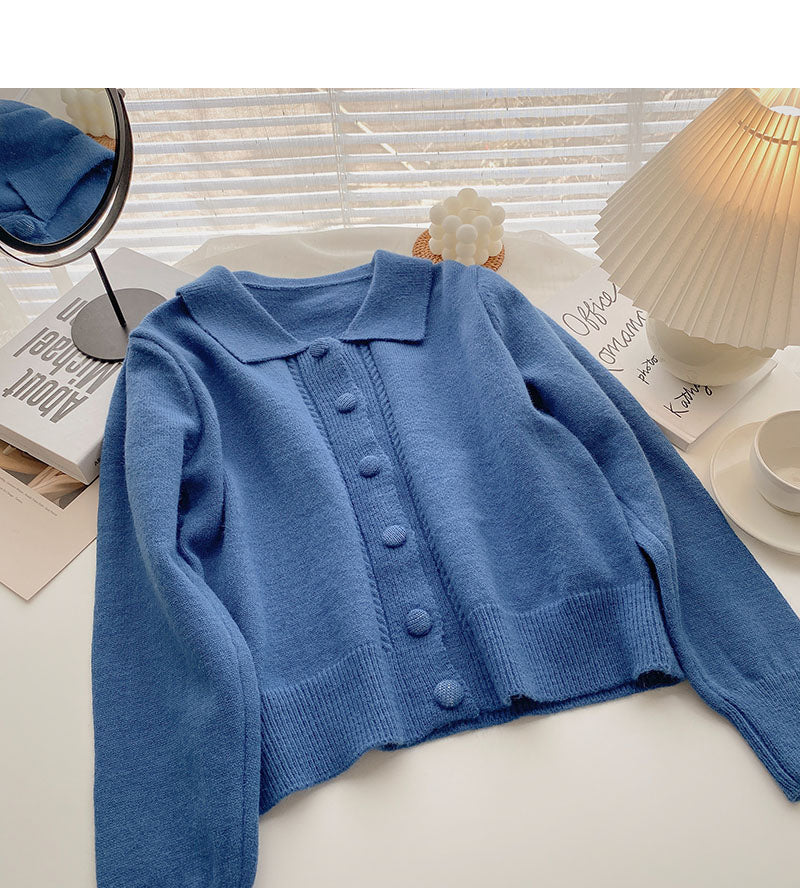 New Korean design sense Lapel slim long sleeve top 5869