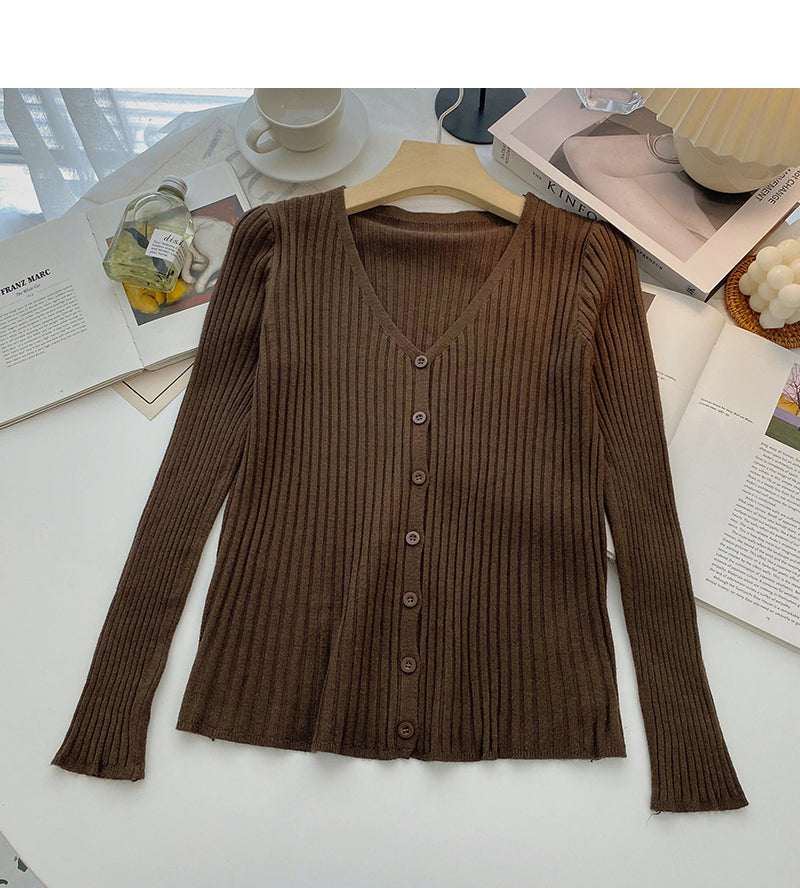 Cardigan en tricot slim slim col en V manches longues 6514