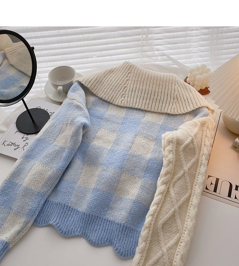 Sweet Design Multi panel contrast long sleeve short top 5903