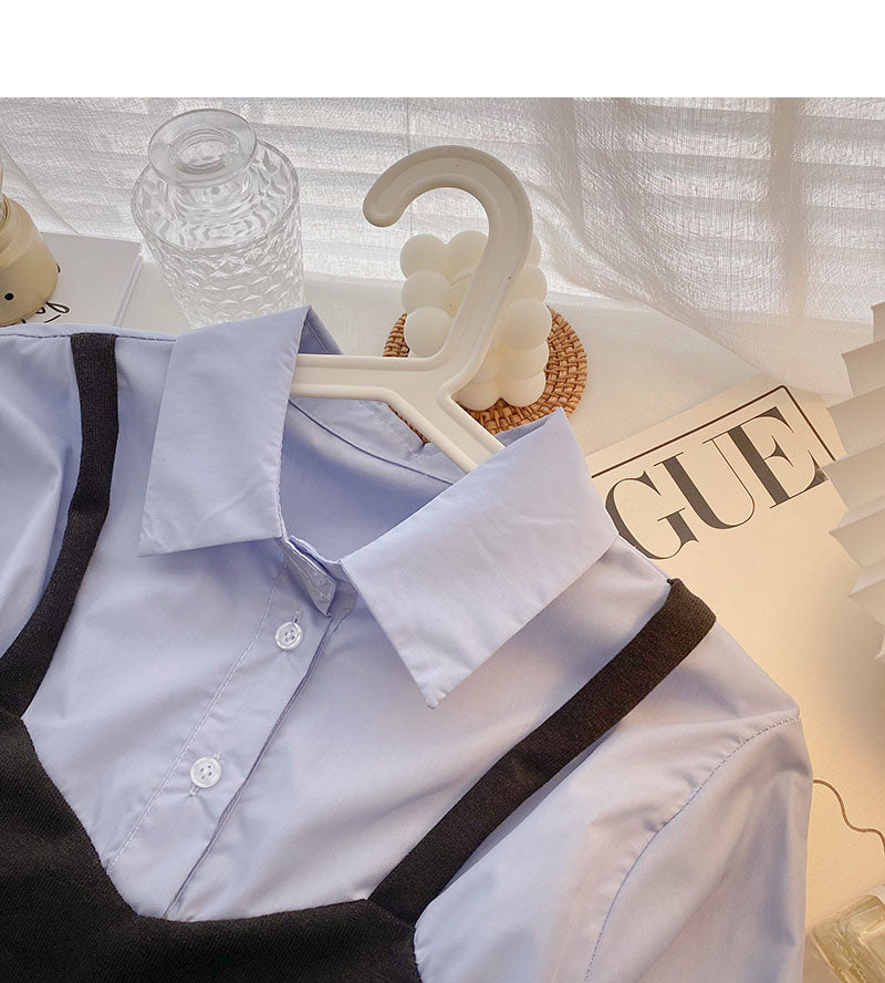 Chemise française pour femme, design, niche, épissage, faux deux pièces 6301