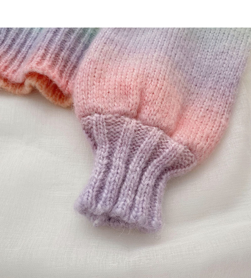 Korean ins sweet foreign style aging rainbow tie dyed loose top 5926