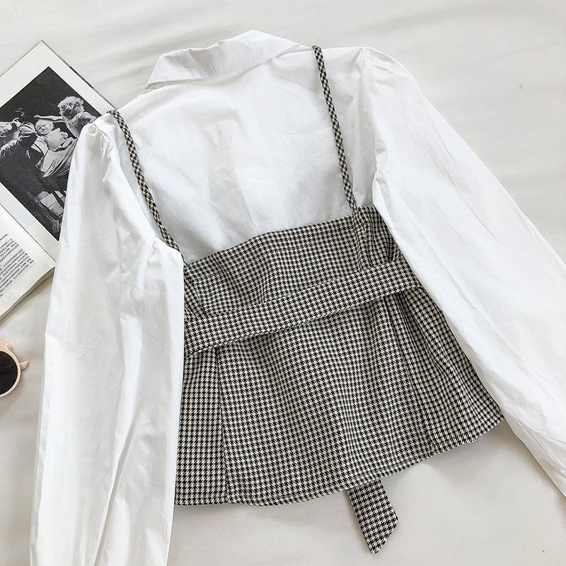 Vintage pearl buckle stitched Plaid at waist 6239