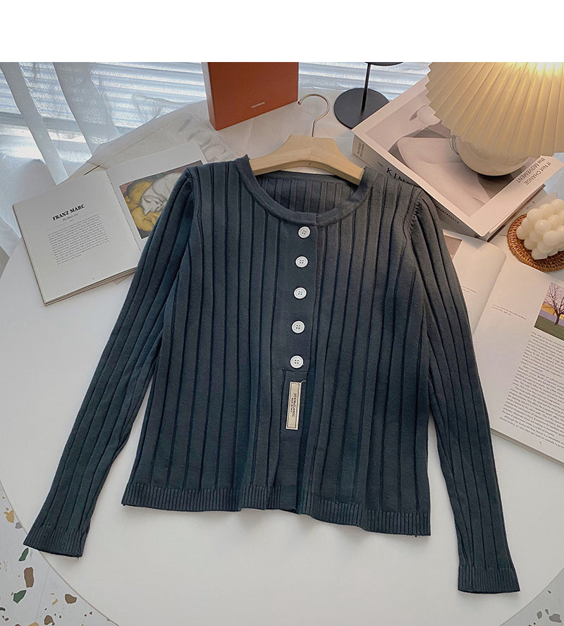 Single breasted thread solid color long sleeve sweater 6555