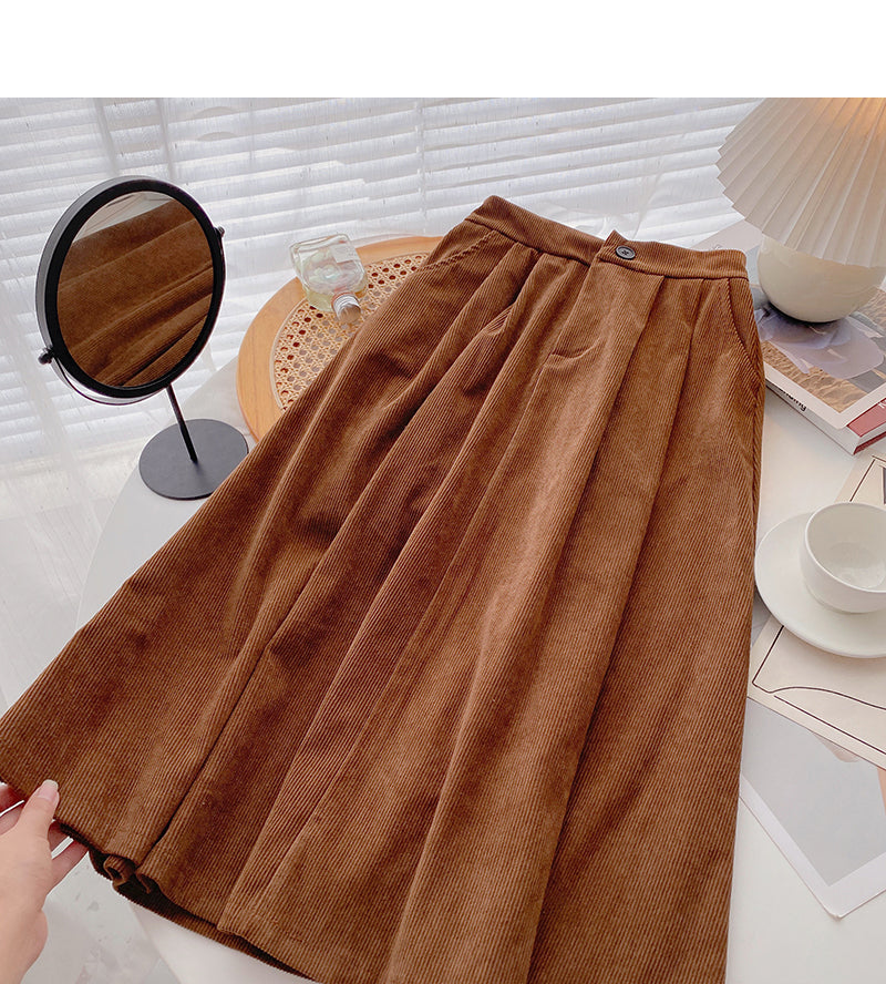 Hong Kong style leisure solid color high waist corduroy dress 5776