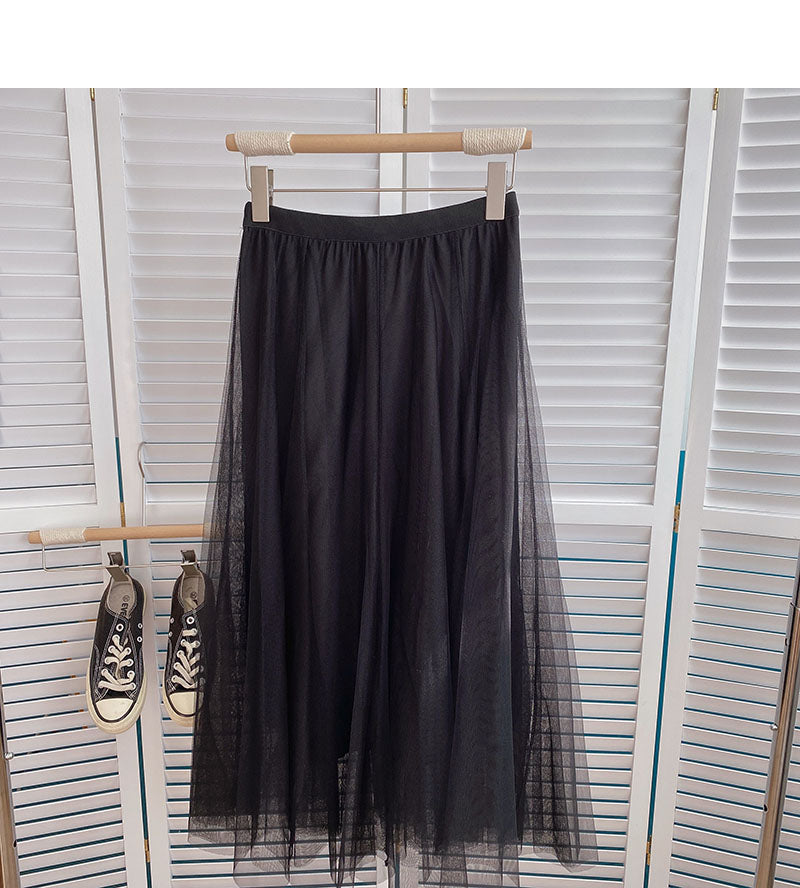 Korean versatile slim elastic high waist medium length A-line skirt 5792