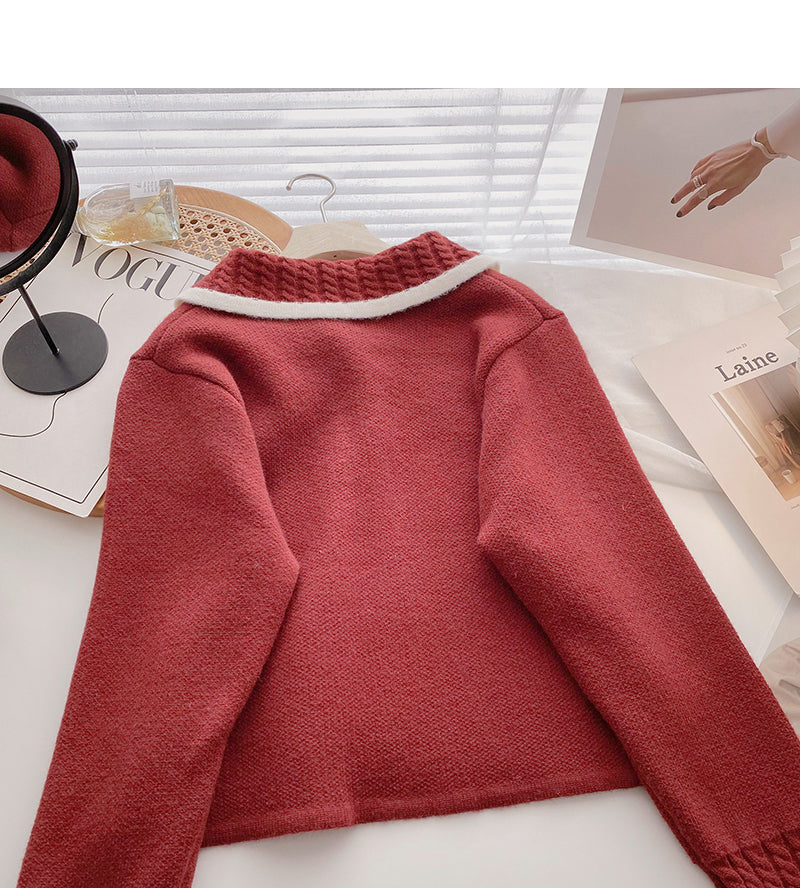 Slim Lapel contrast long sleeve cardigan top fashion 6208