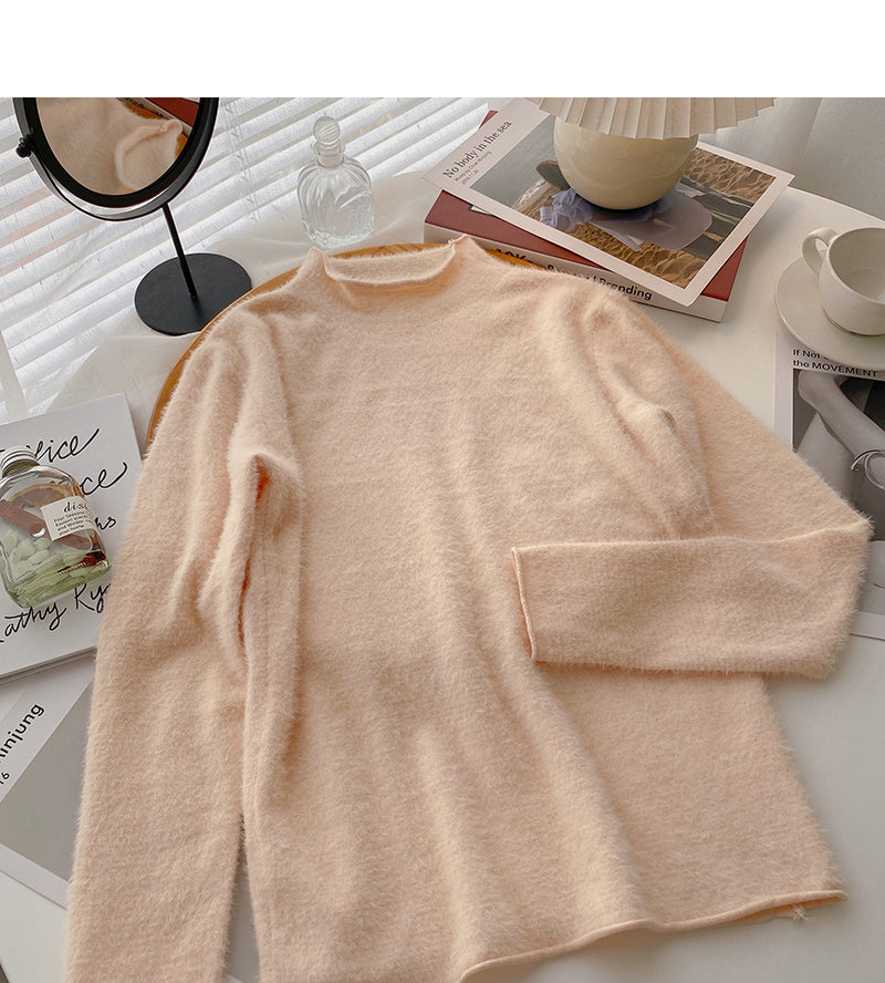 Koreanischer vielseitiger Pullover mit halbhohem Kragen und bonbonfarbenem Boden 6557