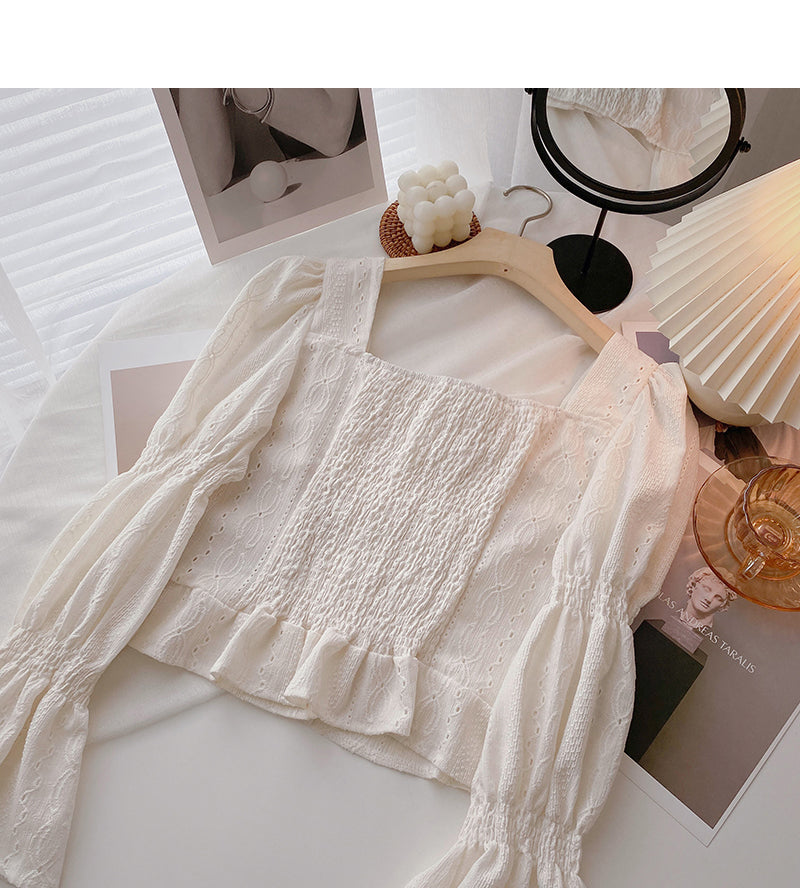 Ruffled Square Neck Shirt Short flare sleeve top 6429