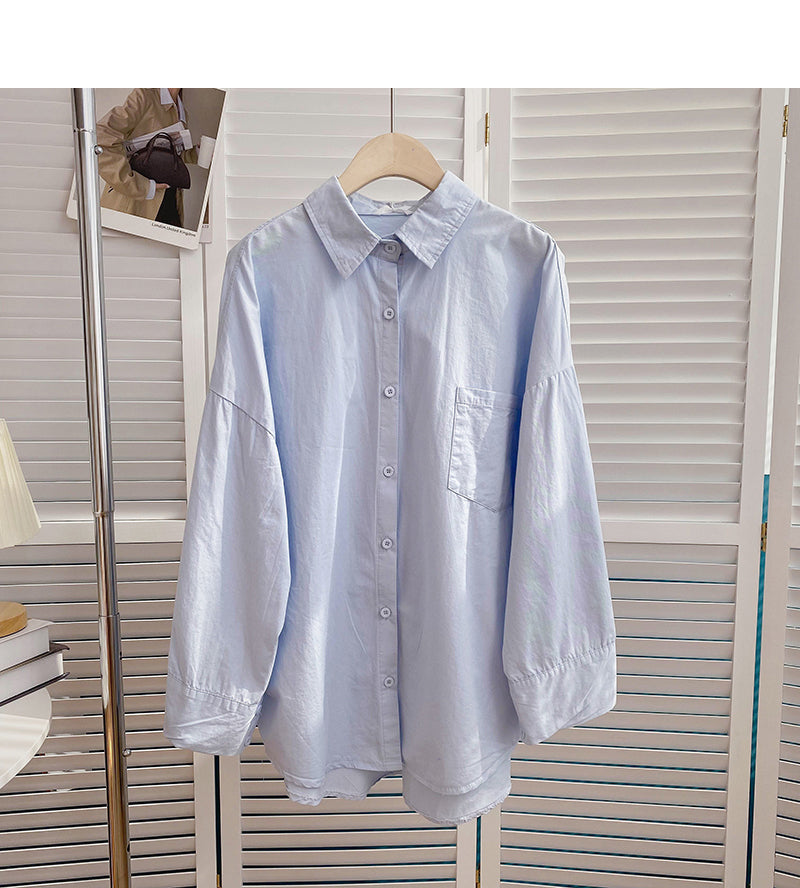 Chemise à manches longues de couleur unie, haut cardigan ample et décontracté 6426