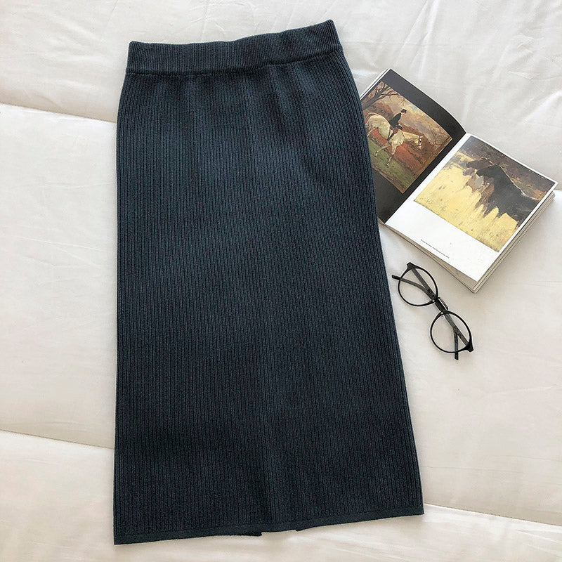 New Vintage simple elastic waist knitted skirt 5677