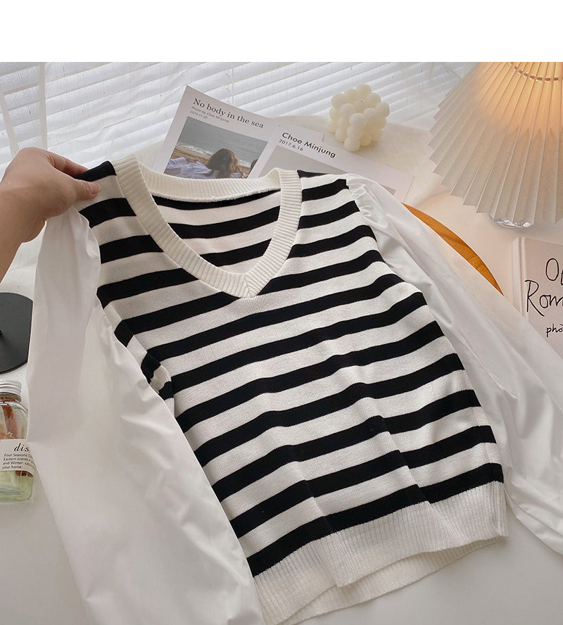 Haut à manches longues en tricot cousu au design de la minorité coréenne 6303