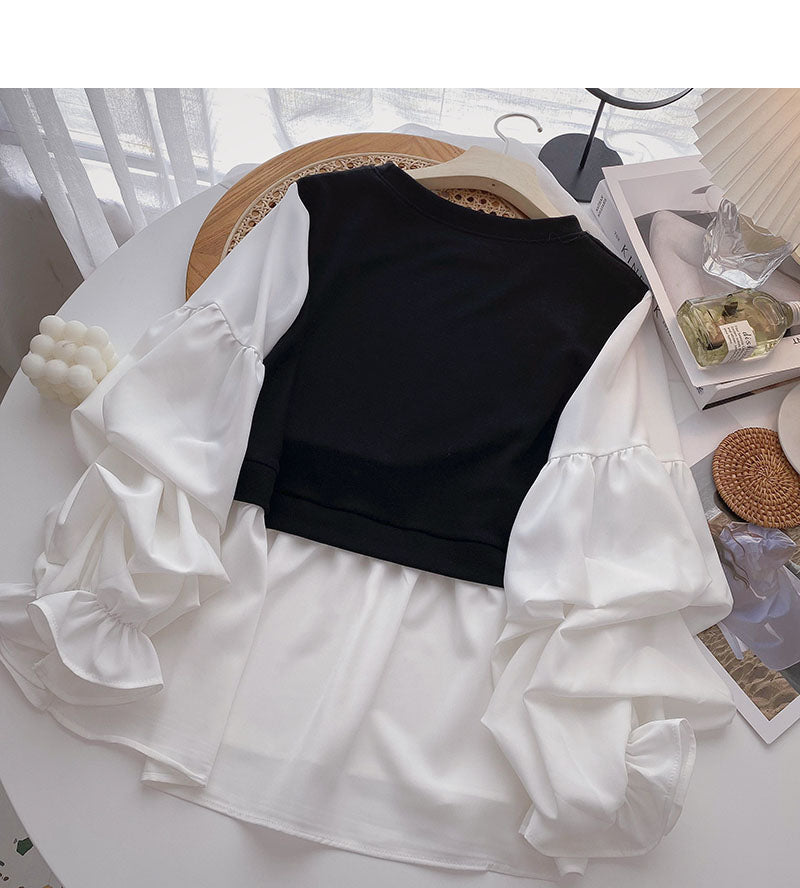 New Korean pleated long sleeve slim shirt 6277