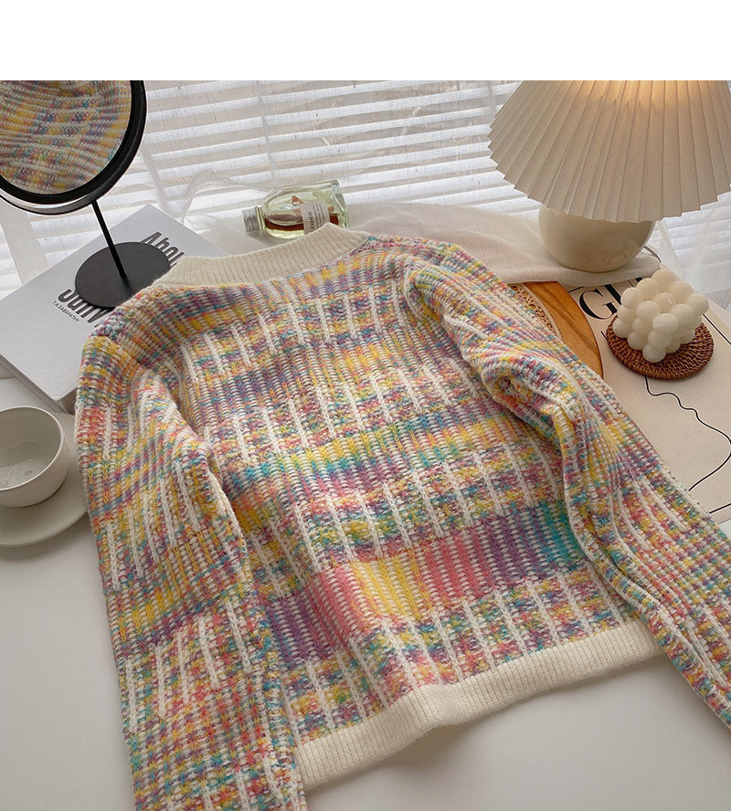 Manteau à manches longues en tricot à rayures de couleur douce 5887