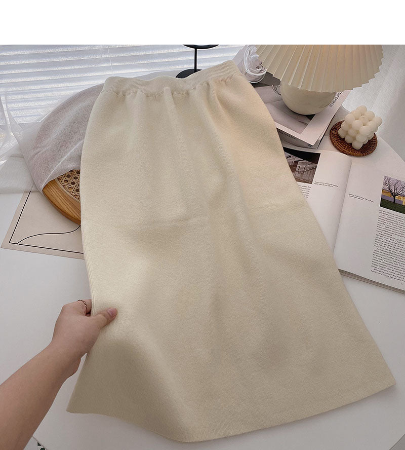 Small man, foreign style, versatile, high waist, back split A-line skirt 5754