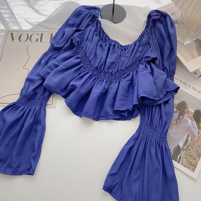 Haut à col carré et manches évasées plissées 6296