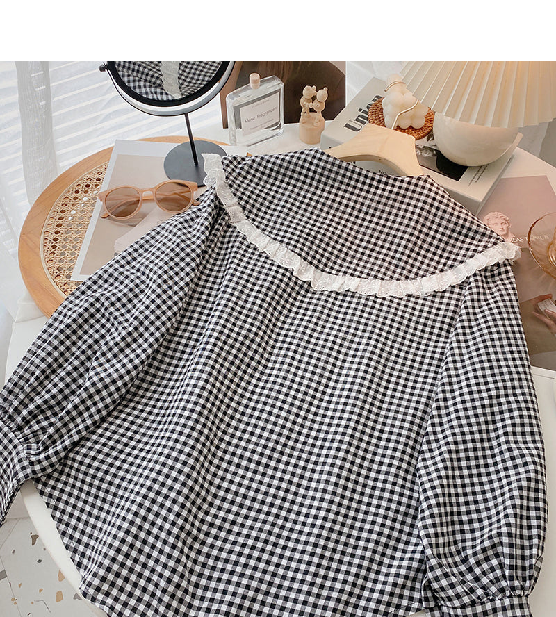 Chemise à manches longues avec col bébé en dentelle 6369